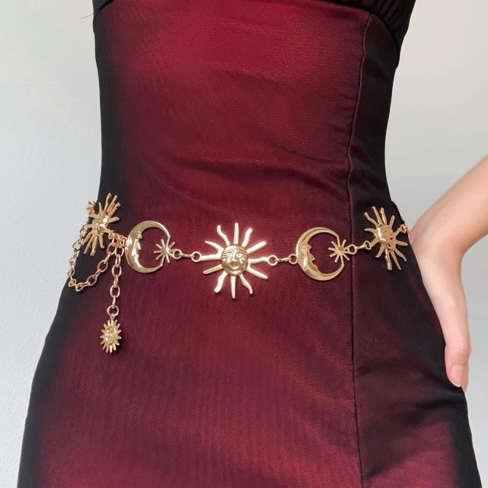 GOLD Gothic Sun moon Star Celestial Cosmic Hippy Punk Metal Body Chain Belt